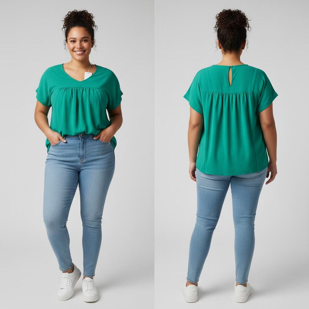 1335 - Andree' by Unit Kelly Green Blouse - Size 2X - NWT